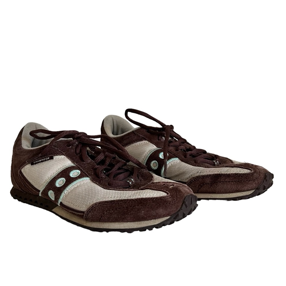 Saucony Brown, Gray, Blue Suede Lace Sneaker Size 6.5